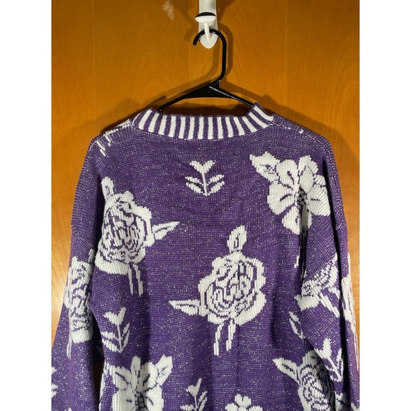 Vintage Glamour Knit Purple Silver Pullover Floral‎ Sweater Size 23x26 - Picture 7 of 9